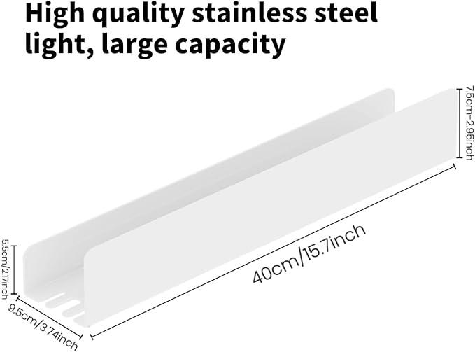 REKITA No Drill Shower Shelf Organizer, 40cm Stainless Steel Bathroom Storage with 4 Removable Hooks, Adhesive Wall Mounted Shower Caddy, Rustproof Bath Shelf for Bathroom Kitchen Living Room