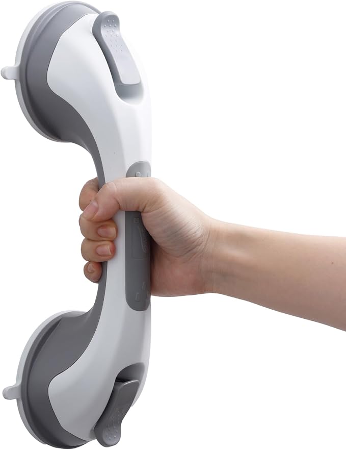 TAILI Shower Grab Bar, 12 Inch Shower Handle for Bathtubs and Elderly, Suction Grab Bars for Seniors Bathroom Safety Handles for Elderly, No Drilling Removable,Grey,G9