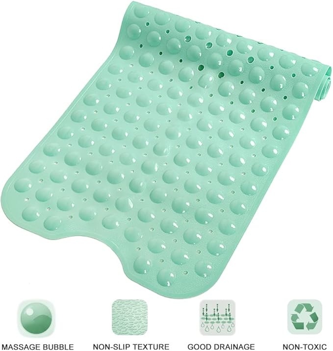 Bathtub and Shower Mats, Extra Long Non-Slip Bath Tub Mat 39 x 16 Inch, Machine Washable Bathmat with Suction Cups & Drain Holes for Bathroom Floor, Pale Green