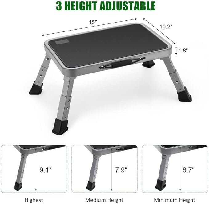 Jocauto Foldable Step Stool, Adjustable Step Stool with a Non-Slip Platform, Step Ladder with Thick Rubber Feet for Adults or Children in Kitchen, Bedroom, Office, Rv, 330 Lbs Capacity