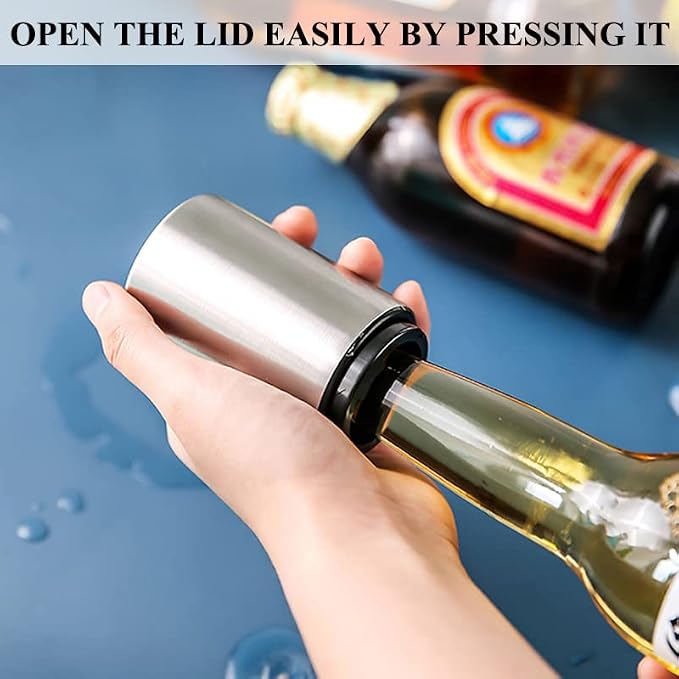 AKOAK 1 Pack Creative Stainless Steel Push-type Beer/Wine Bottle Opener Bar Household Automatic Convenient Cap Opener - Easy to Open a Variety of Bottles,Silver