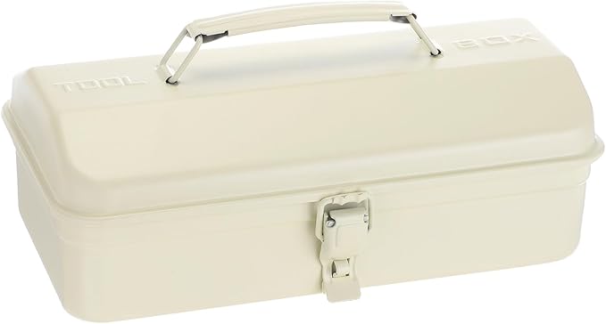 HARFINGTON Tool Box 11.4" Portable Steel Tool Box Hip Roof Style with Metal Latch Closure Tool Chest for Household Workshop Car, White
