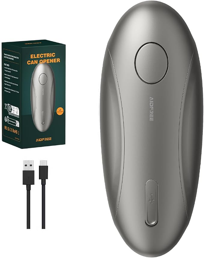 Automatic Electric Can Opener for Seniors for Kitchen:Anyone can Hands Free,One Touch Opener,Durable Blades,Rechargeable, Smooth Edge, Lightweight Small Size, Silver