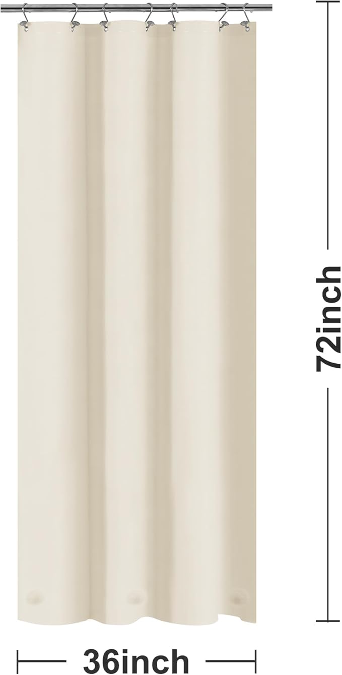 Barossa Design Beige Stall Shower Curtain Liner 36" W x 72" H - Waterproof PEVA Plastic Shower Liner for Small Bathroom Stall, Lightweight Bath Curtain with 3 Magnets & Metal Grommets - Beige