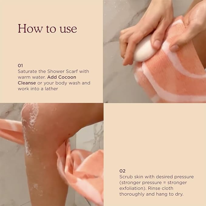HANNI Extra-Long Shower Scarf, Japanese-Inspired Exfoliating Body Scrubber, Loofah-Like Wash Cloth for Dead Skin Removal (Pack of 2)