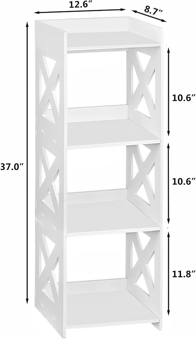 Small Bathroom Storage Corner Shelf, Waterproof PVC Narrow Floor Stand, Slim Gap Filler Organizer for Toilet Side, Laundry Room, Shower, Kitchen Spice Rack, White Restroom Holder (4-Tier)