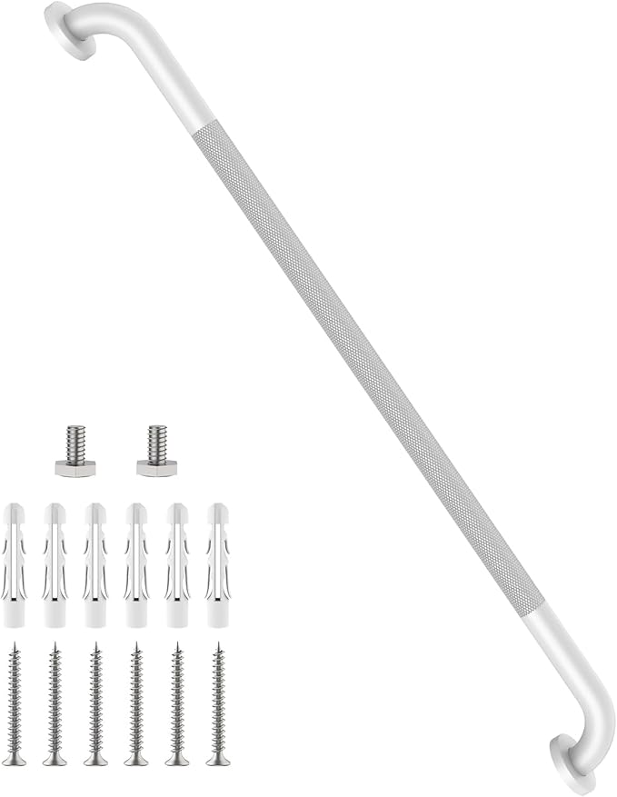 40 Inch Anti Slip Shower Grab Bar, Munzong Bathroom Grab Bar for Showers, White Knurled Handicap Balance Bar,Safety Hand Rail Support Elderly Senior Assist Bath Handle