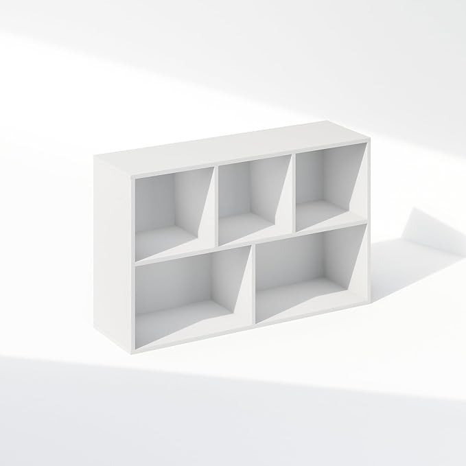 Furinno Reed Closet Organizers and Storage, 5-Cube Reversible Closet Shelves, Closet Organization Shelf, 9.4 x 19.5 x 31.5, for Bedroom, Closet, White
