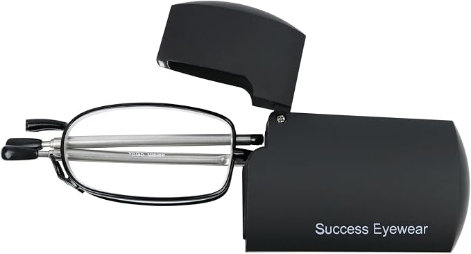 Success Eyewear Reading Glasses 2 Pair Black and Gunmetal Readers Compact Folding Unisex Glasses for Reading Case Included