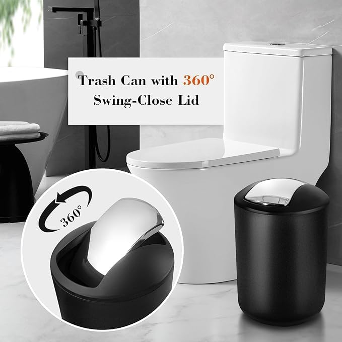 Black Bathroom Accessories Set, 23Pcs Bath Accessory Sets Complete with Bathtub Mat, Shower Curtain Set with Hooks, Soap Dispenser, Toothbrush Holder, Qtip Holder, Trash Can, Toilet Brush