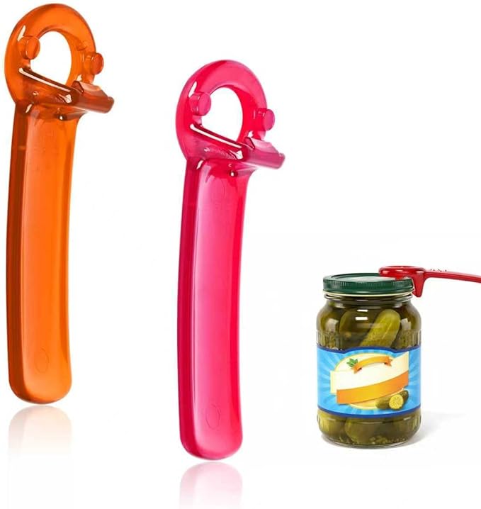 2PCS Easy Jar Key Opener, Multifunctional Jar Opener for Weak Hands, Plastic Bottle Opener for Beer, Soda, Jars, Kitchen Gadgets (Orange and Pink)