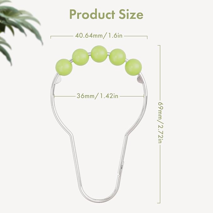 Amazer Shower Curtain Hooks, Decorative Shower Curtain Hooks, Colorful Shower Curtain Hooks, Rustproof Stainless Steel Shower Hooks for Bathroom Shower Curtain-Set of 12