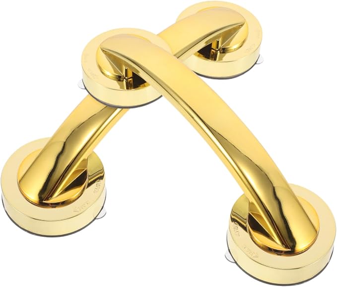 ibasenice 2pcs Large Gold Suction Cup Grab Bars Thickened Adhesive Shower Door Handles No Drilling Bathroom Safety Handrails for Seniors Glass Cabinet Window Sliding Doors