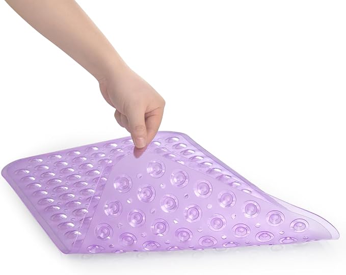 AmazerBath Bath Tub Mat, Medium Size 27.6 x 15 Inches Non-Slip Shower Mats with Suction Cups and Drain Holes, Bathtub Mats Bathroom Mats Machine Washable (Clear Purple)
