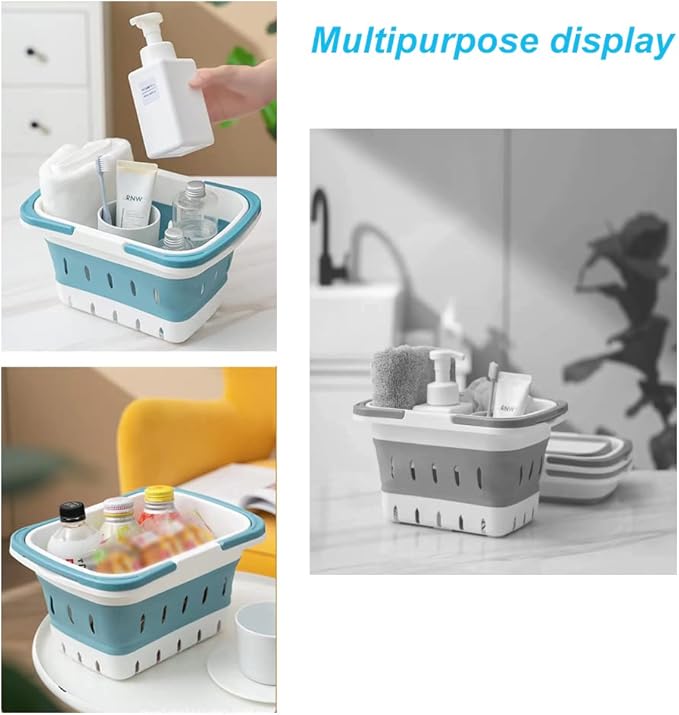2 Pack Portable Shower Caddy Tote, Plastic Storage Collapsible Basket with Handles, Box Organizer Bin for Bathroom, Kitchen, College Dorm,Gym (Blue 2 pack) (Blue 2 pack)