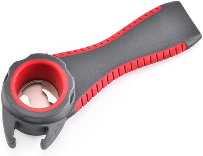Professional Multi Bottle Opener, 5 In 1 Jar Bottle Can Opener, Lid Twist Off Gripper,Soft Grips Handle,Multifunction Opener (Black-red)