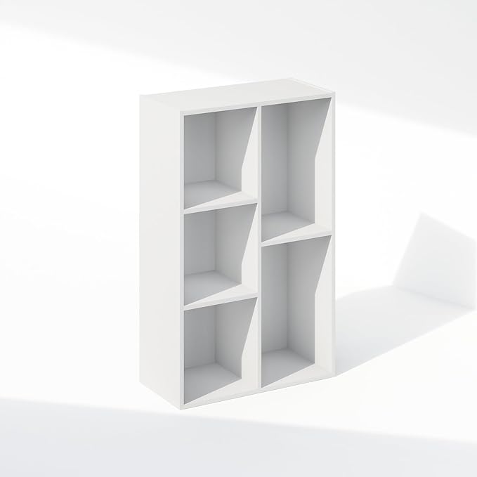 Furinno Reed Closet Organizers and Storage, 5-Cube Reversible Closet Shelves, Closet Organization Shelf, 9.4 x 19.5 x 31.5, for Bedroom, Closet, White