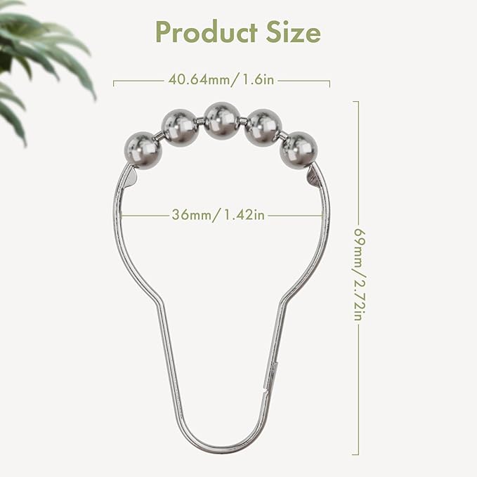 Amazer Shower Curtain Hooks, Decorative Shower Curtain Hooks Rust Proof Stainless Steel Shower Curtain Hooks, Shower Hooks for Shower Curtain Bathroom 12PCS, Polished Chrome