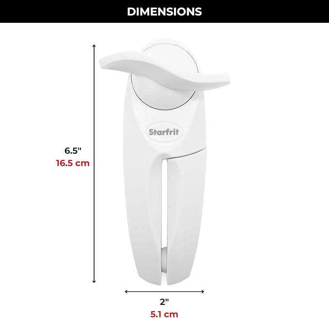 Starfrit Little Beaver Can Opener, Safe, Holds Lid and Leaves No Sharp Edges on Lid, Comfort Grip, 3-Year Warranty, White