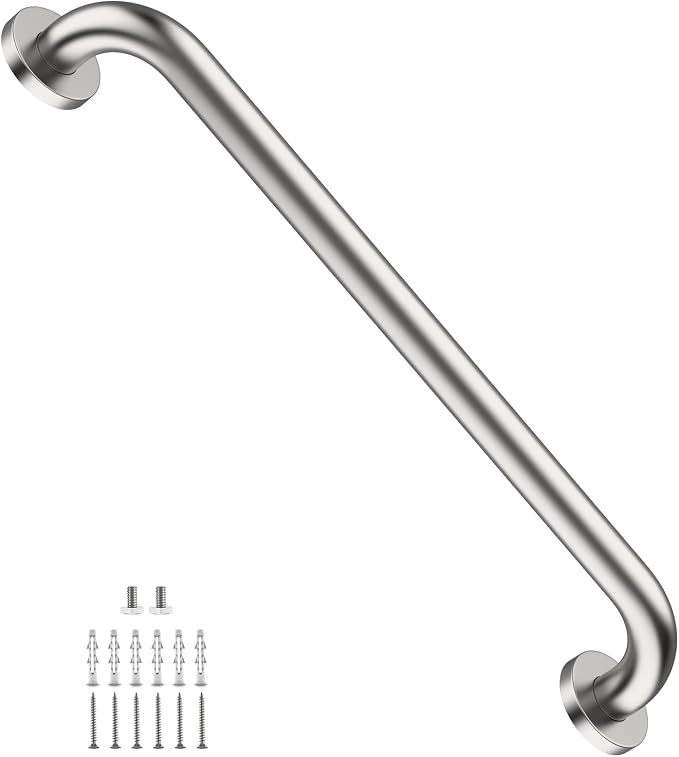 24 Inch Bathroom Grab Bar, ZUEXT Brushed Nickel Safety Handrail for Shower Toilet Bathtub, Wall-Mounted Stainless Steel Handicap Grab Rail for Seniors Disabled Bath Safety Support (1.25" Diameter)