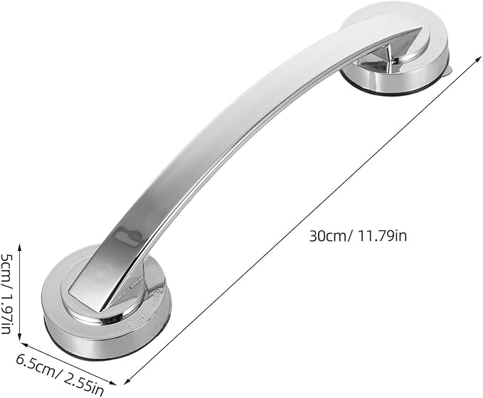 Zerodeko Suction Grab Bars for Shower 12 Inch Chrome Suction Shower Handles for Elderly Bathroom Safety Handrail Wall-Mounted Silver Grab Bar for Glass Doors
