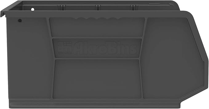 Akro-Mils 30250 AkroBins Plastic Storage Bins, Space-Saving Stackable Bins for Garage, Pantry, Craft Organization, 15" x 16" x 7", Black, 6-Pack