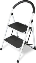 Big RED 2 Step Ladder: Ergonomic Folding Stool with Anti-Slip Pedal, Step Stool with Padded Handle for Kitchen, Household, Offices. 400 lb Capacity