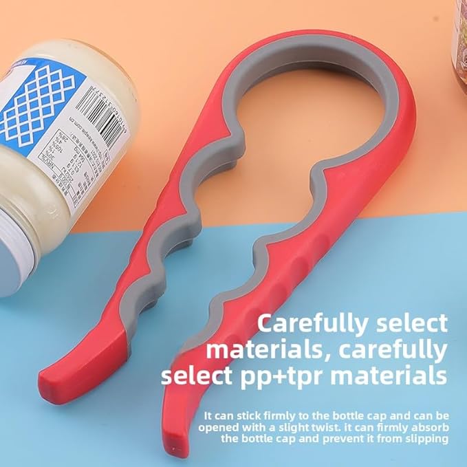 Multi-Color Bottle Opener and Can Opener for Weak Hands, Elderly Arthritis, Elderly, Jar Lid Opener with Rubber Pad for Jar Opener and Corkscrew Opener (red and gray)