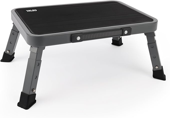 Valeo Folding Step Stool, Adjustable Step Stool with Non-Slip Platform, 330 Lbs Capacity, Step Ladder for Adults or Kids in Kitchen, Bathroom, RV, Camping, Office, Black