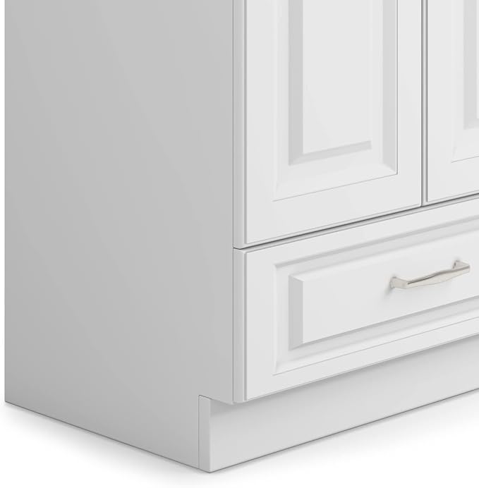 SIMPLIHOME Lawrence All-in-One 28 inch Wide Utility Sink and Laundry Cabinet in Pure White Finish, Transitional Stainless Steel Sink Cabinet for Laundry Rooms with High-Arch Brushed Nickel Faucet