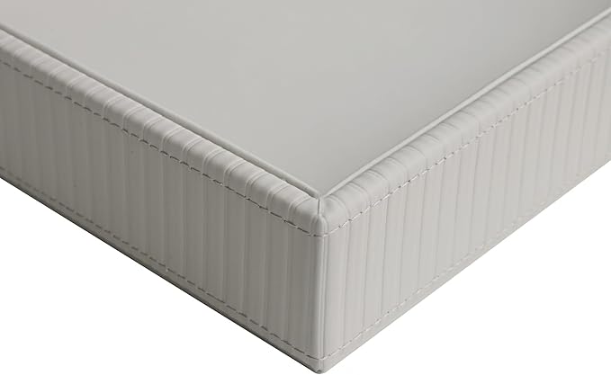 HofferRuffer Faux Leather Vanity Tray, Elegant Desktop Storage Organizer, Decorative Catchall for Perfume, Bathroom Valet, Nightstand or Dresser, 10.2 x 8.4 x 1.8 inches (Grey Stripe)