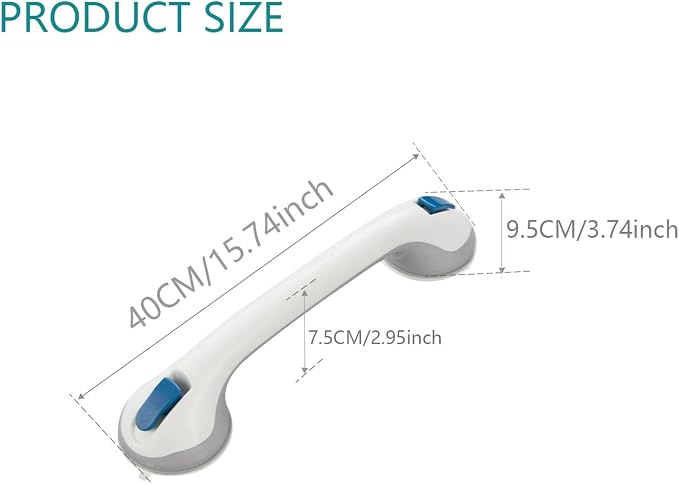Grab Bars for Bathtubs and Showers, Suction Cup Shower Handle, Removable No Drill Bathroom Safety Assist Grip, Tool Free Install for Seniors and Adults, Shower, Tub, Toilet, RV, 2 Pack
