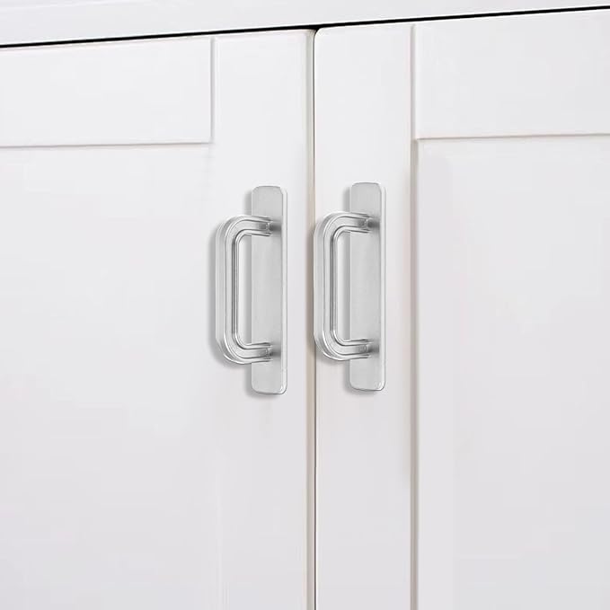 2 Pack Adhesive Cabinet Handles, Stick on Handles for Cabinets, No Drill Peel and Stick for Kitchen Cabinet Closet Glass Sliding Shower Door Handle (Silver)