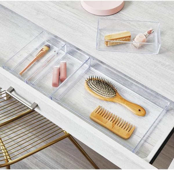 iDesign Clear Drawer Organizer, Plastic Tray for Makeup Storage on Bathroom Vanity, Dresser or Desk