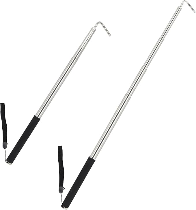 RV Awning Rod Opener Easy Reach Telescopic Puller 13-3/4" to 44-3/4" Stainless Steel Silver & Black - 2pack