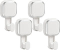 LEVERLOC Suction Cup Hooks for Inside Shower 4 Pack, Versatile Powerful Vacuum Suction Shower Holders for Towel, Loofah, Clothes, Damage Free Wall Hanging Bathroom Hooks, Easy to Install, White