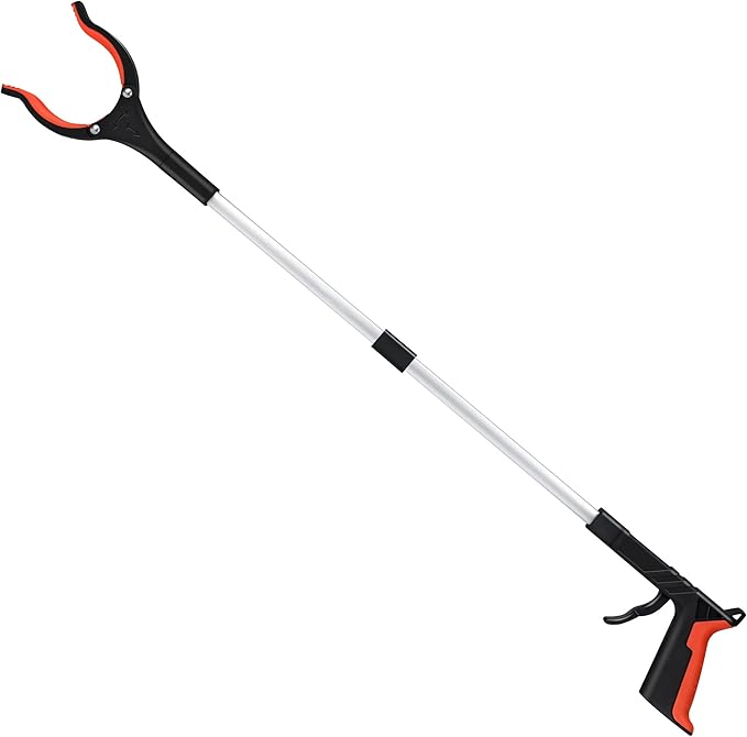 2025 Upgrade Grabber Reacher Tool, 360° Rotating Head, Wide Jaw, 32" Foldable, Lightweight Trash Claw Grabbers for Elderly, Reaching Tool for Trash Pick Up Stick, Litter Picker, Arm Extension (Orange)
