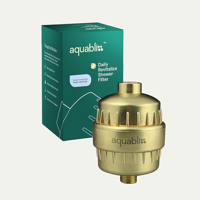 AquaBliss High Output Revitalizing Shower Filter - Reduces Dry Itchy Skin, Dandruff, Eczema, and Dramatically Improves The Condition of Your Skin, Hair and Nails - Matte Gold (SF100-GD)