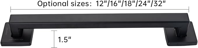 Joyrain ADA Square Grab Bar 16/24/32 Inch - 500lb Capacity Safety Rail for Elderly, Non-Slip Bathroom Handle (Matte Black, 16 inch)