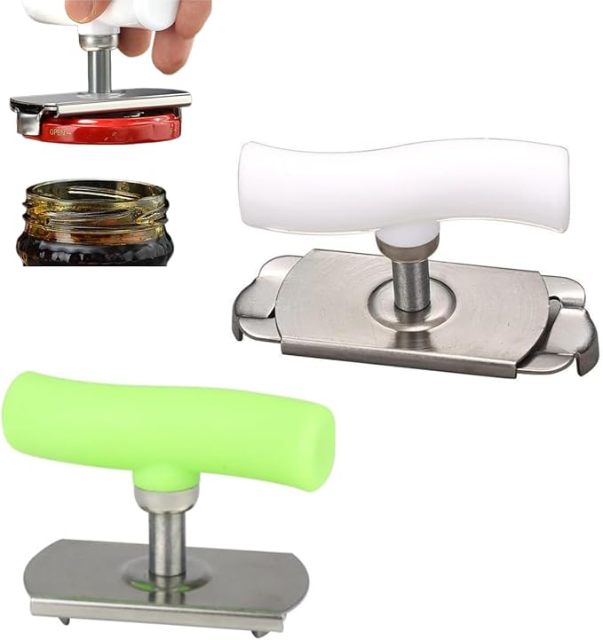 Jar Opener for Weak Hands, Adjustable Stainless Steel Jar Opener with Non-Slip Grip, Bottle Opener Lid Remover Kitchen Tool for Seniors Arthritis and Everyday Use (2, White+Green)