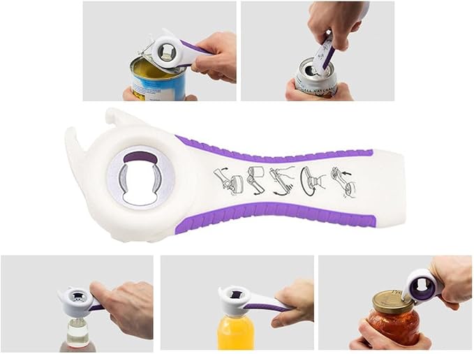 2 pcs 5 in 1 Multi-function Bottle Opener for Easily Opens Bottle Caps,Canning Lids,Can Tabs and Twist Caps (Black & White)
