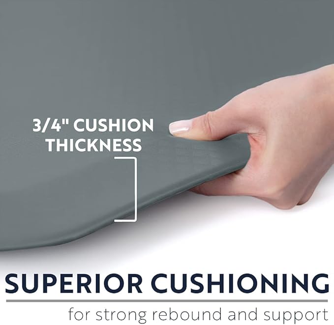 KANGAROO Anti Fatigue Mats for Kitchen Floor, 39x20, Reduce Foot, Knee, Back Pressure, 3/4 Inch Thick Cushioned Ergonomic Mat, Waterproof Comfort Rug for Under Sinks, Standing Desk, Store Floors, Grey