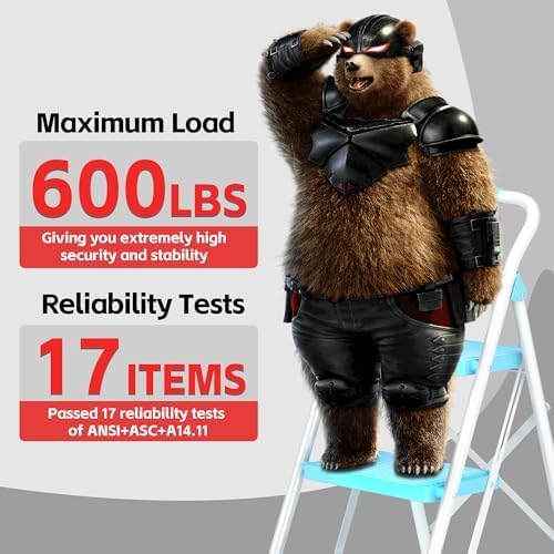 Step Ladder Foldable Folding Stool - for Home Adults Kitchen 3 Stepping Extension Tall Heavy Duty with Handrails - Closet Stepstool Stair Ladders Extendable Stepladder for Indoor House 600Lbs
