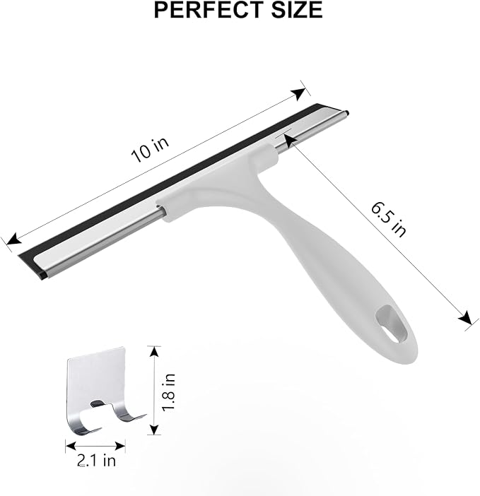 SetSail Shower Squeegee for Glass Doors All-Purpose Squeegee for Shower Glass Heavy Duty Window Squeegee with Hook for Tile, Sink, Mirror, Car Windshield Cleaning 10 Inches, Grey Balck
