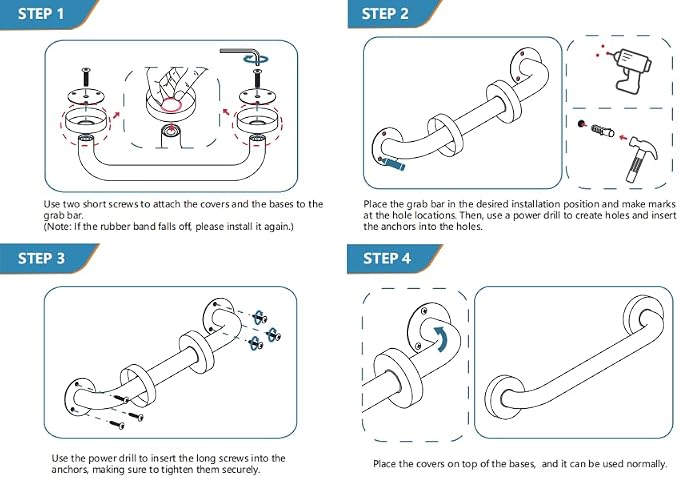 AmazerBath Grab Bars for Shower 9" L x 1" D, Handicap Shower Grab Bars for Senior Anti Slip, Shower Safety Bars for Wall Stainless Steel, Holds up to 500LBs, Black