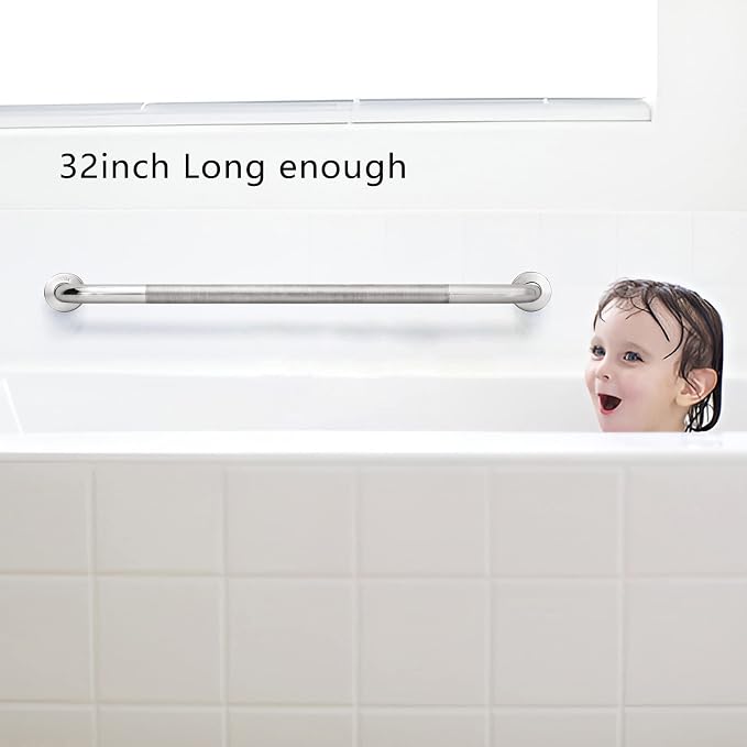Rockgoya Shower Grab Bar, 2 Pack 32 Inch Bathroom Grab Bar, 304 Stainless Steel 1.25" Diameter Anti-Slip Handicap Grab Bar Support Shower Rail Senior Handrail Shower Safety Bar Handle