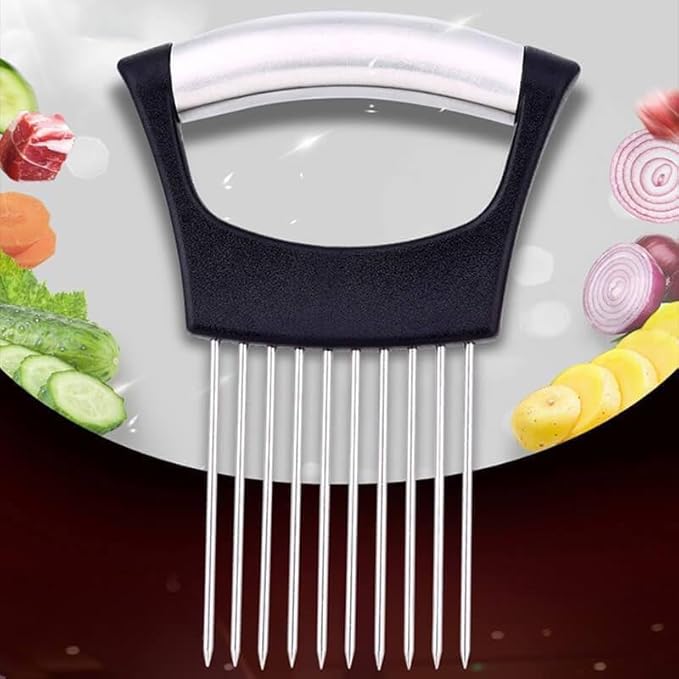 Stainless Steel Onion Slice Holder, Lemon Slicer Vegetable Cutter, Chopper Slicing Assistant Tool for Meat, Onion, Potato, Tomato Home Kitchen Tools (C-1 PCS)