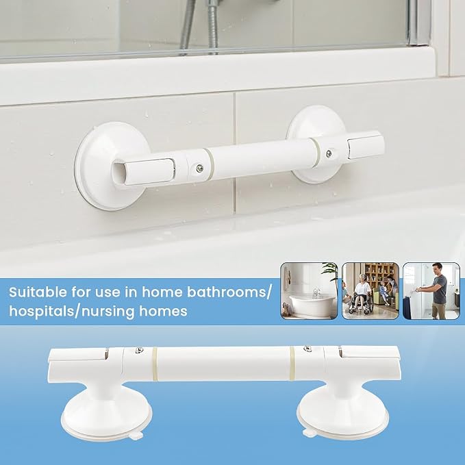 Grab Bars for Shower, 13.97 Inch Suction Shower Handles for Bathtubs and Showers fo-r Elderly, Bathroom Safety Bar fo-r Seniors, No Drilling(Color:White)