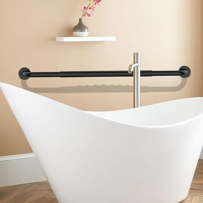 36 Inch Shower Grab Bar w/Anti Slip Rubber Grip, Munzong Black Stainless Steel Bathroom Grab Bar, Bathroom Balance Bar,Safety Handrail Support,Handicap Injury Elderly Senior Assist Bath Handle