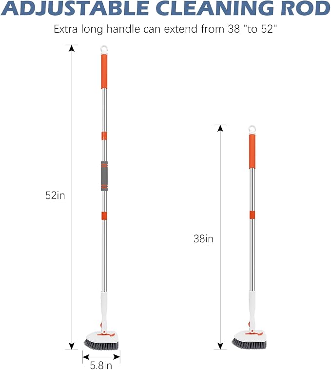 SetSail Floor Scrub Brush, Tile Tub Floor Scrubber with 52-inch Adjustable Long Handle Shower Cleaner Brush for Cleaning Toilet Kitchen Bathroom Tub Tile Wall Sink, White Orange